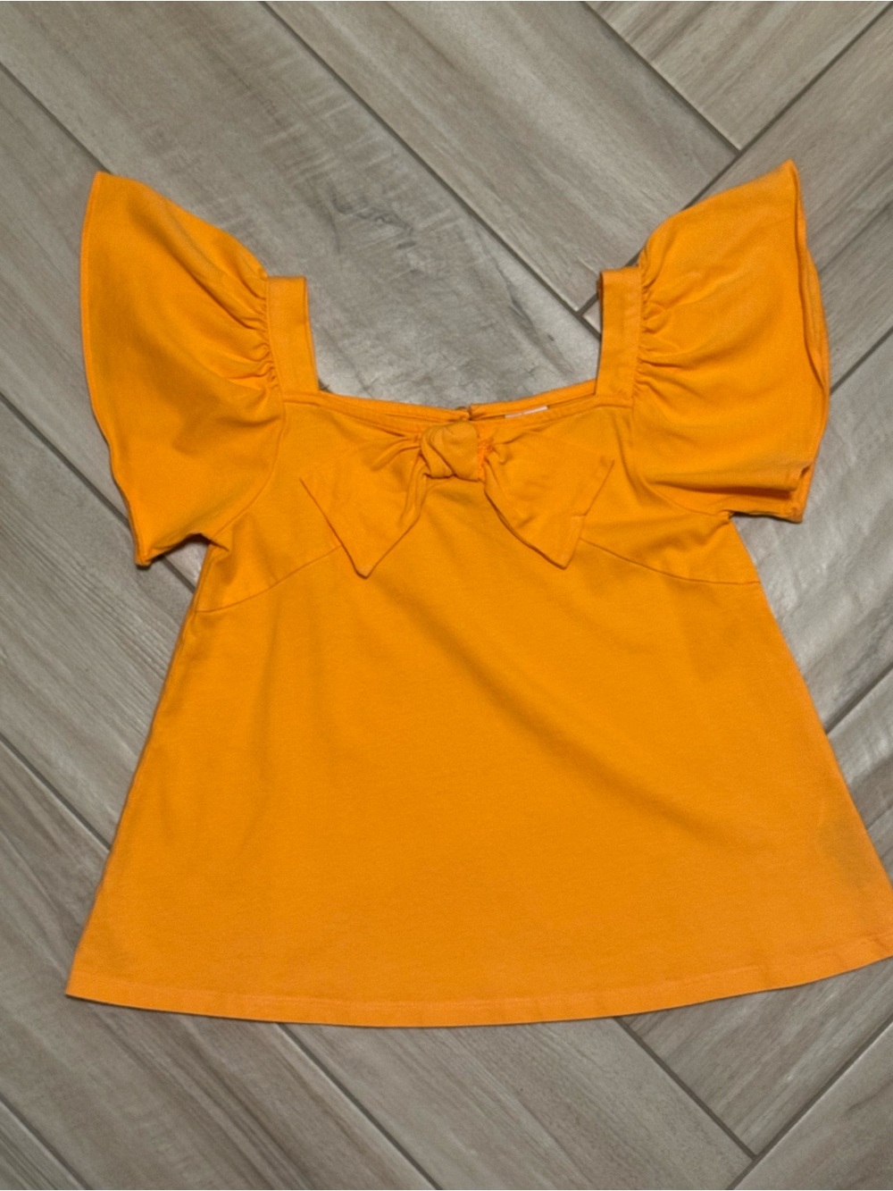 Girls Janie and Jack Orange Puff Sleeve Shirt with Front Bow